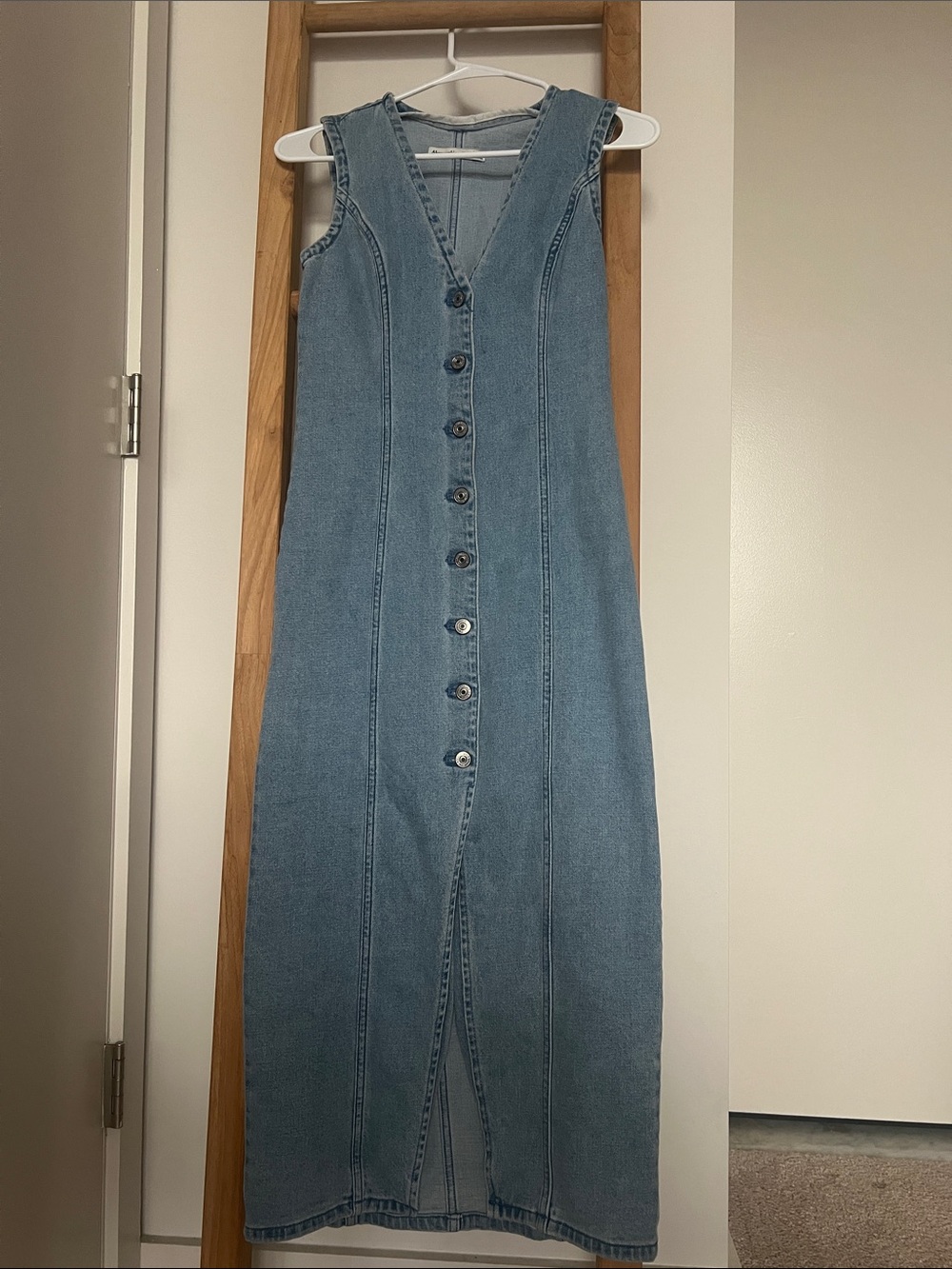Abercrombie & Fitch Light Blue Button-Front Denim Maxi Dress